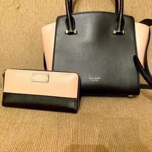 Kate Spade “Shirley” black/blush Satchel and matching wallet new without tags